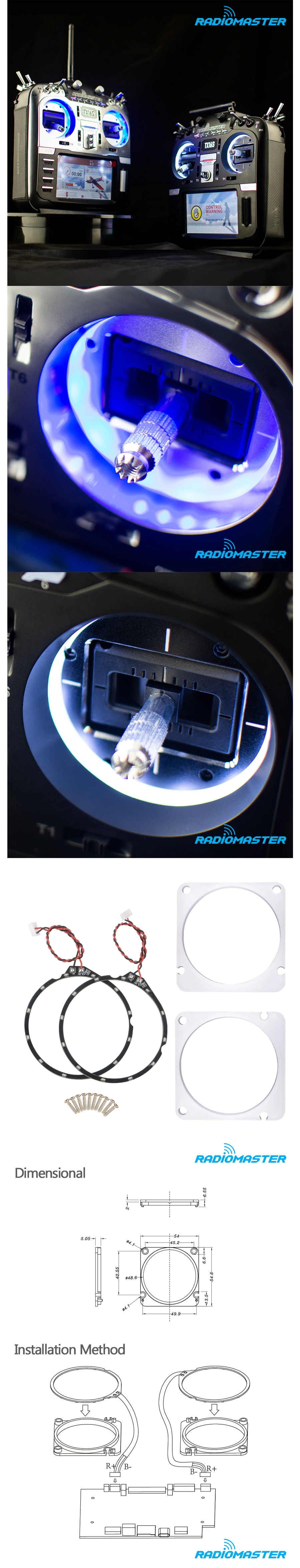 ¾Ë¾¾¹ðÅ© ¶óµð¿À¸¶½ºÅÍ TX16S¿ë LED Gimbal Light Mod Set (ºí·ç »ö»ó) 1