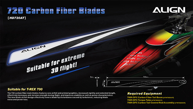 �˾���ũ HD720TA [Align] T-Rex700 720mm Carbon Fiber Blades 1