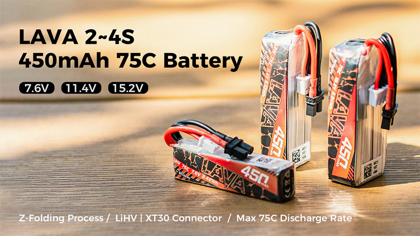 �˾���ũ  [BETAFPV] LAVA 2�� 7.6V 450mAh 75C LiHV ���̺������� ��Ƭ������ ���͸� (2��) - XT30 1