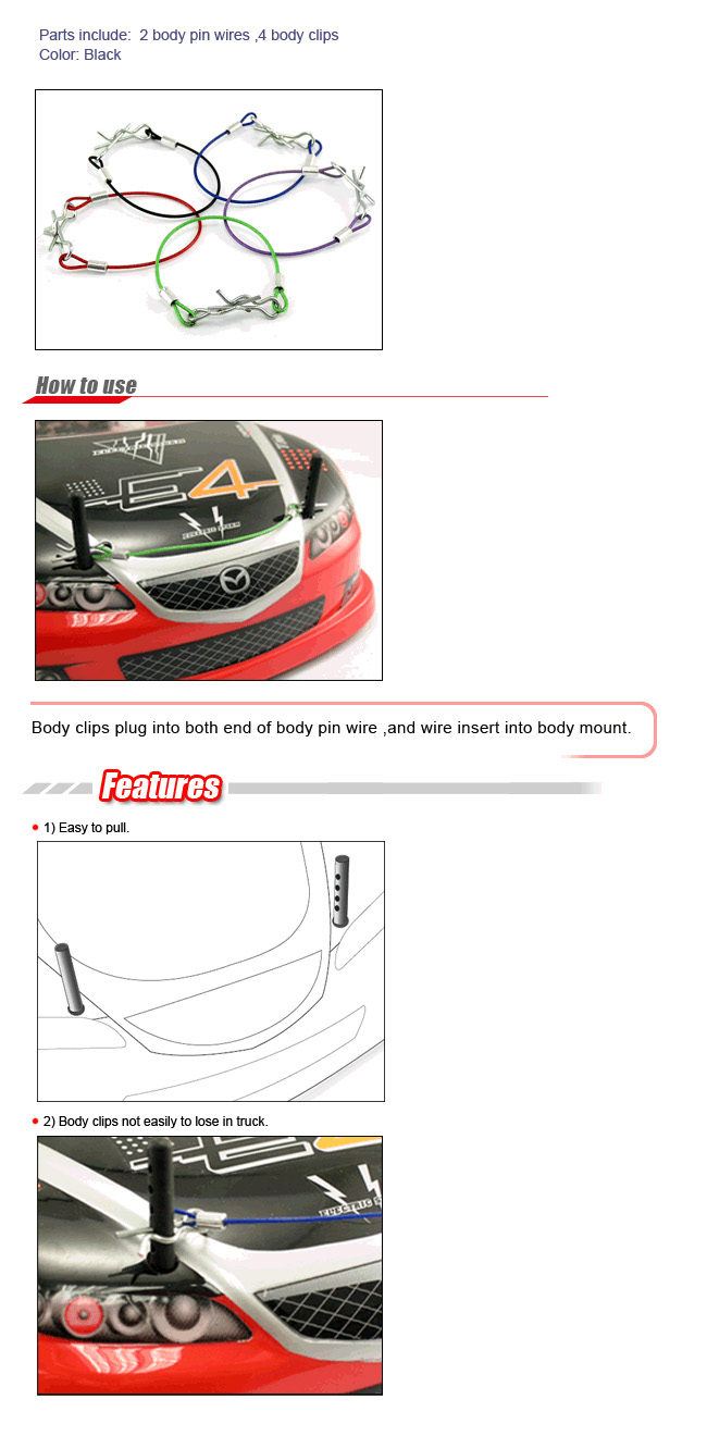 �˾���ũ 28555 [HSP Racing] Zeppin Red Body Pin Wire 105mm 1pcs (1/10 ���� �ٵ���) 1