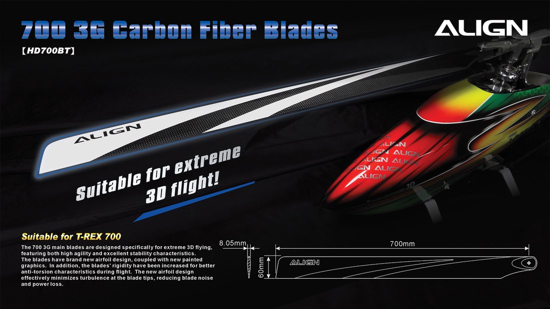 �˾���ũ HD700BZT [ALIGN] T-Rex700 3G Carbon Fiber Blades 1