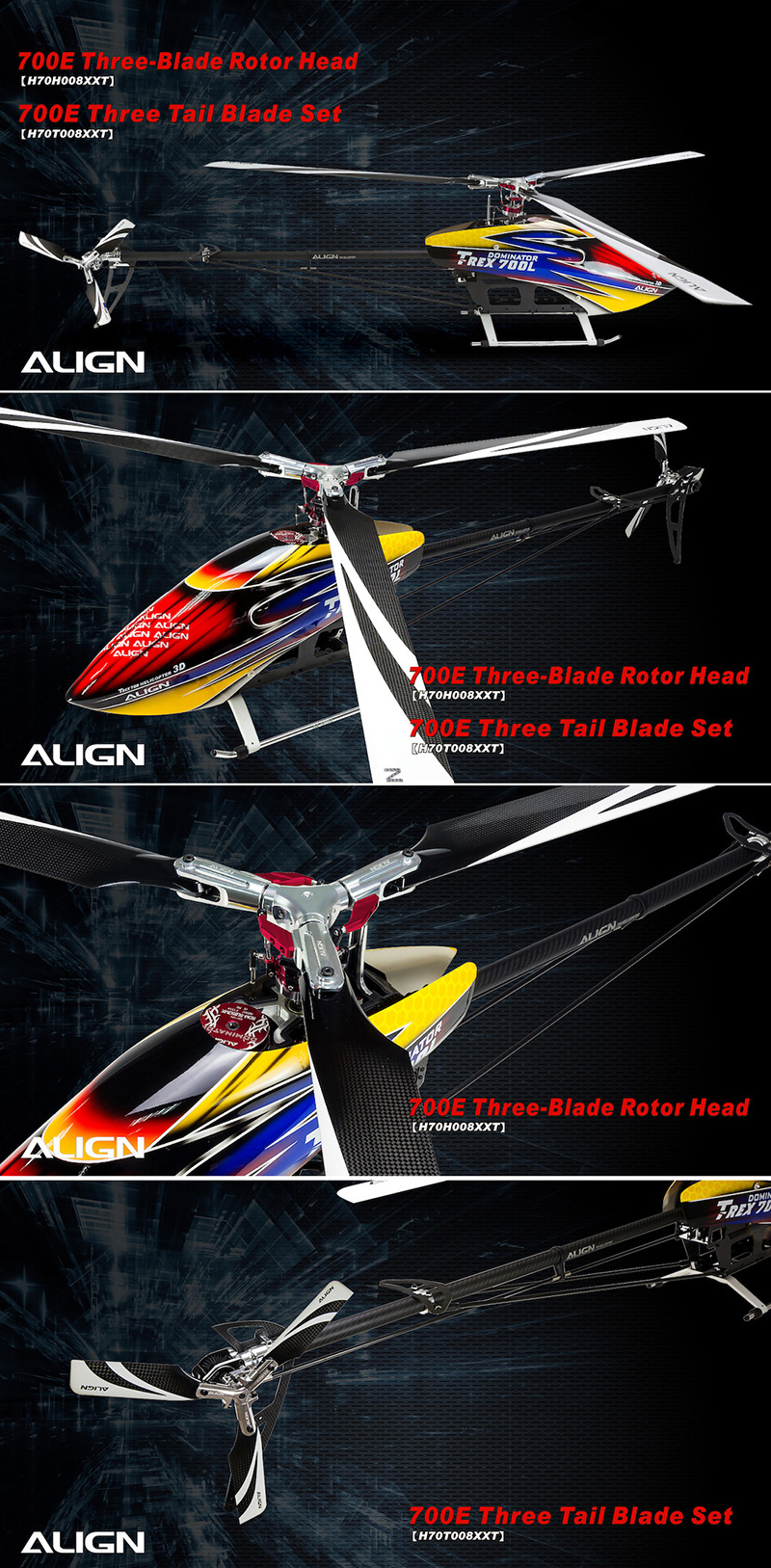 �˾���ũ H70T008XXW [ALIGN] T-Rex700E/800/E1 Three Tail Blade Set 2