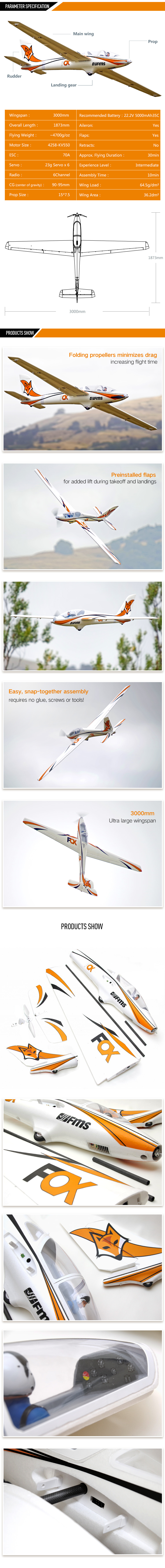 �˾���ũ  [FMS] 3000mm Fox Glider PNP (����, ���ӱ�, ����, �÷� ����) 8