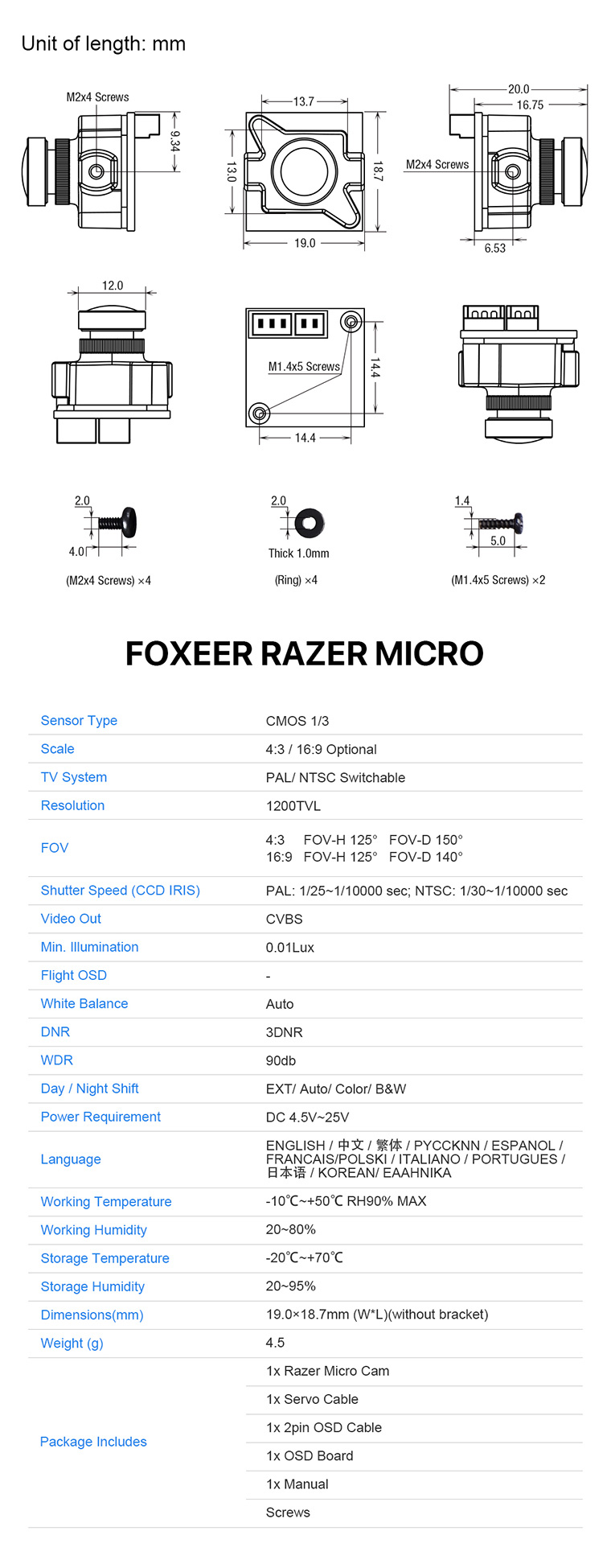 �˾���ũ HS1235 [Foxeer] ���þ� ����ũ�� ������ FPV ī�޶� ��� 1.8mm ���� (16:9 ����) 4