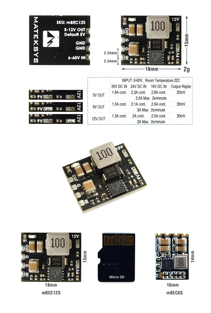 ¾Ë¾¾¹ðÅ© Micro BEC 12S Matek ¸¶ÅØ Micro 5/9/12V BEC(60VÀÔ·Â, 12¼¿ °¡´É) 1