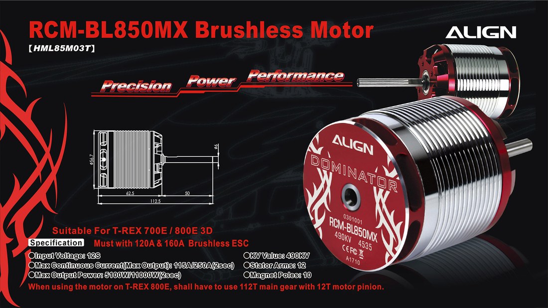 �˾���ũ HML85M03T [ALIGN] 850MX Brushless Motor(490KV/4535) 1