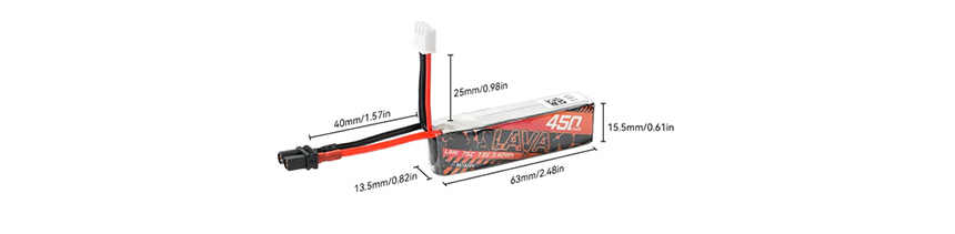 �˾���ũ  [BETAFPV] LAVA 2�� 7.6V 450mAh 75C LiHV ���̺������� ��Ƭ������ ���͸� (2��) - XT30 2