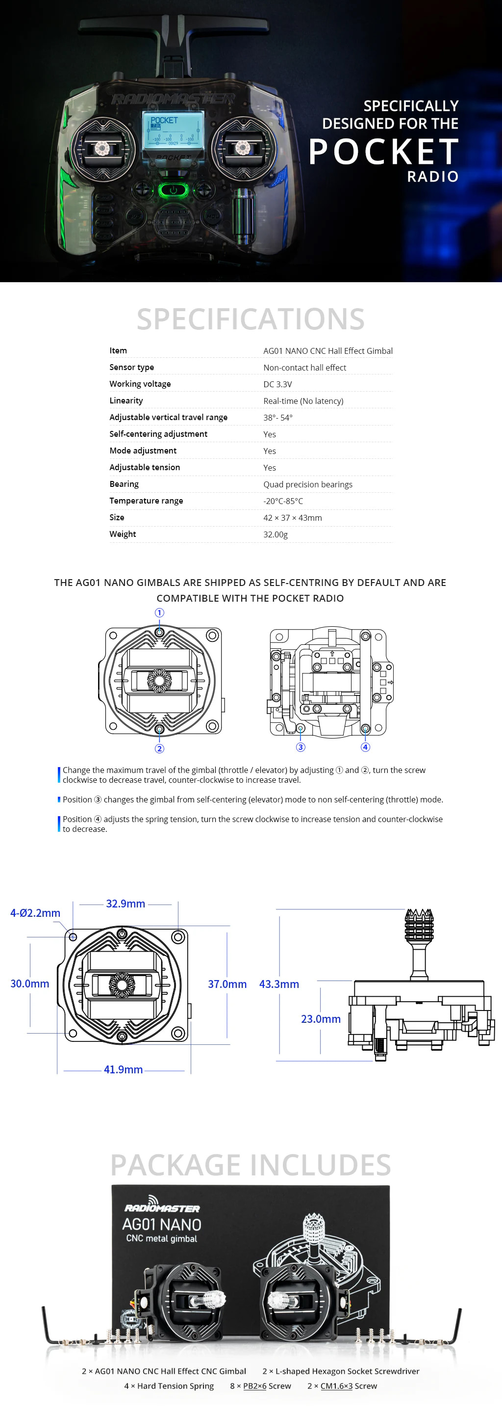 ¾Ë¾¾¹ðÅ© ¶óµð¿À¸¶½ºÅÍ Pocket¿ë AG01 NANO CNC Hall Gimbal set(ÁÂ, ¿ì ¼¼Æ®) 3