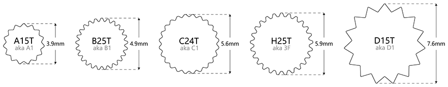 ���� ��� ���ö��� �԰� : A15T 3.9mm, B25T 4.9mm, C24T 5.6mm, H25T 5.9mm, D15T 7.6mm
