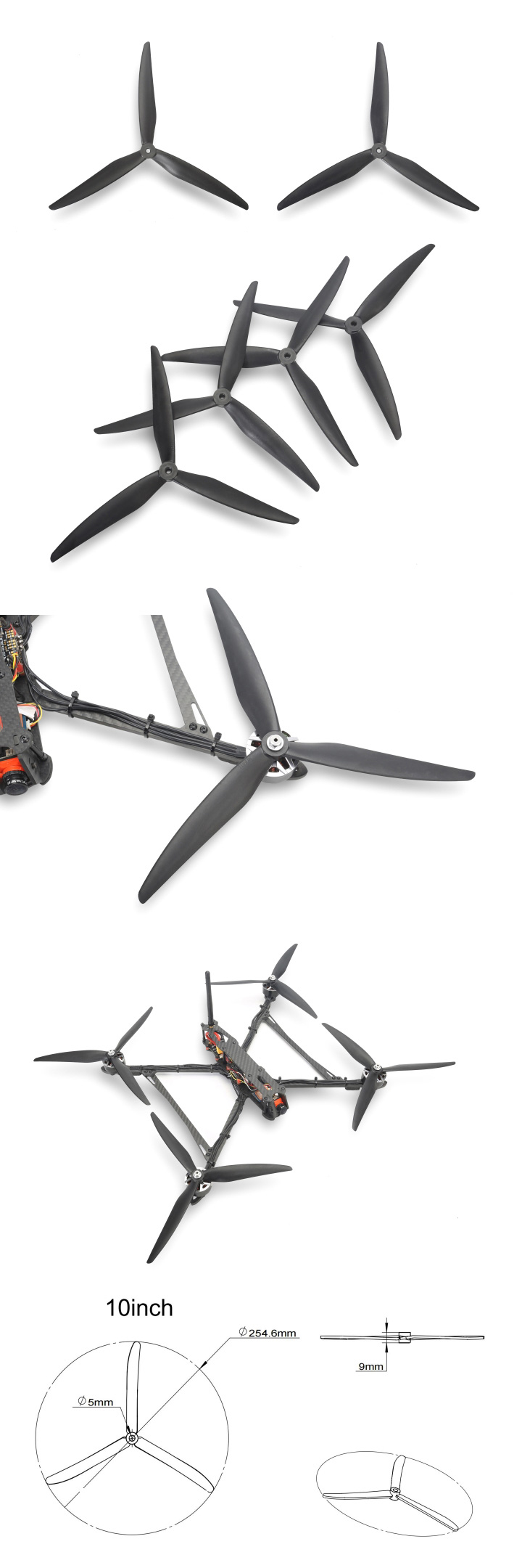 [˾ũ] TL1612 [TR] 10in High Speed Tri-Blade (Black/10.0x5 in) 1