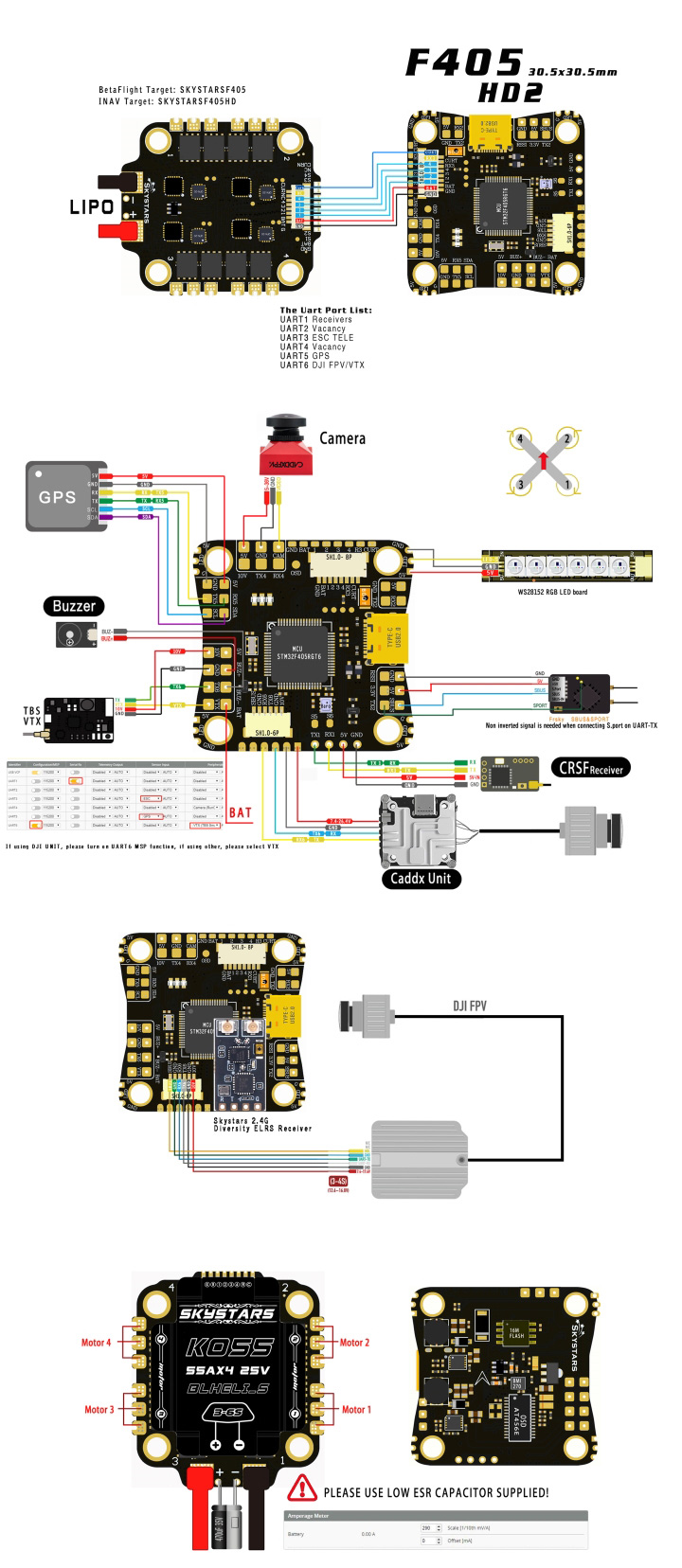 [˾ũ] TL1613-SS [TR] Skystars F4 FC 55A 4in1 ESC Stack 3-6S BMI270 Betaflight OSD Dshot600 2