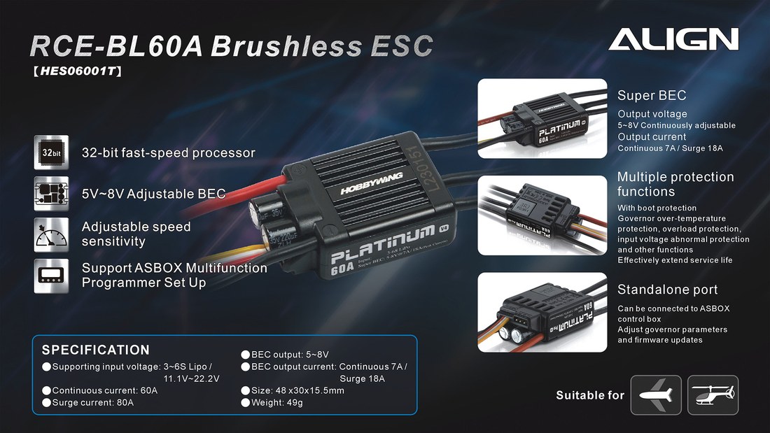 �˾���ũ HES06001T [ALIGN] RCE-BL60A Brushless ESC - TB40�� 1