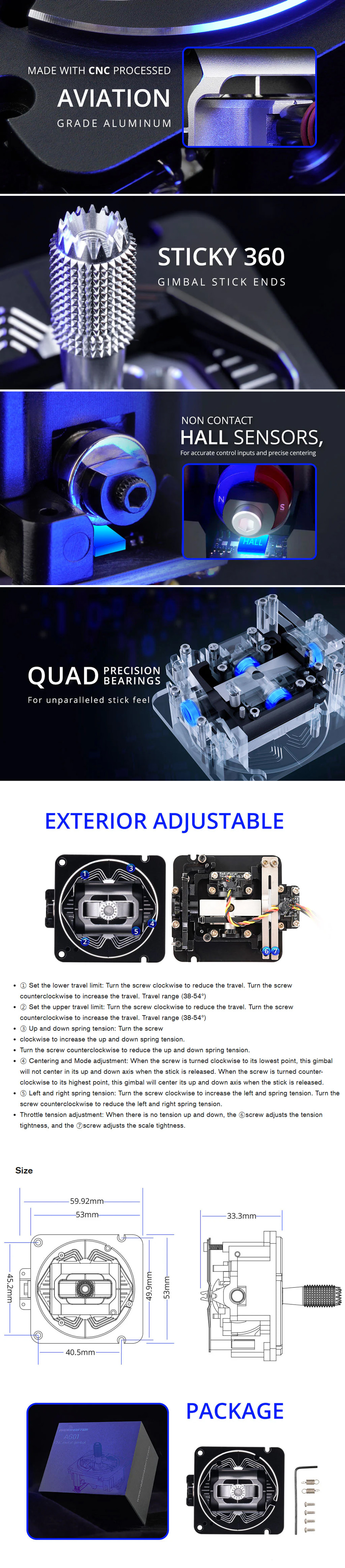 ¾Ë¾¾¹ðÅ© ¶óµð¿À¸¶½ºÅÍ TX16S/Boxer °ø¿ë AG01 CNC Hall Gimbal set(ÁÂ, ¿ì ¼¼Æ®) 1