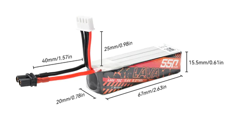 �˾���ũ 23J25 [BETAFPV] LAVA 3�� 11.4V 550mAh 75C LiHV ���̺������� ��Ƭ������ ���͸� (2��) - XT30 2