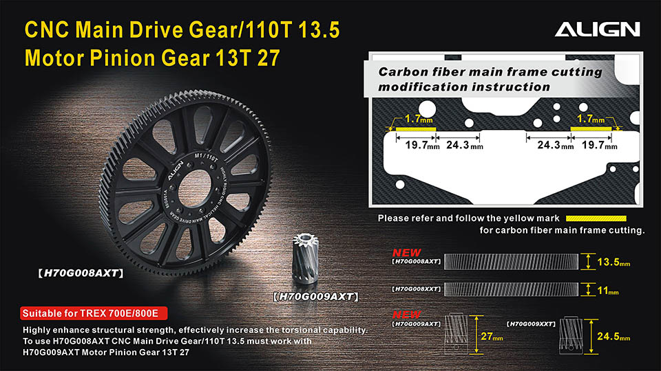 �˾���ũ H70G008AXW [Align] T-Rex700/800 CNC Slant Thread Main Drive Gear/110T (T:13.5mm) 1