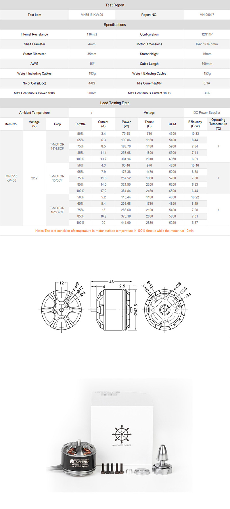 [ܼ] MN3515-400 [T-MOTOR] Ƽ MN3515 400KV 귯 