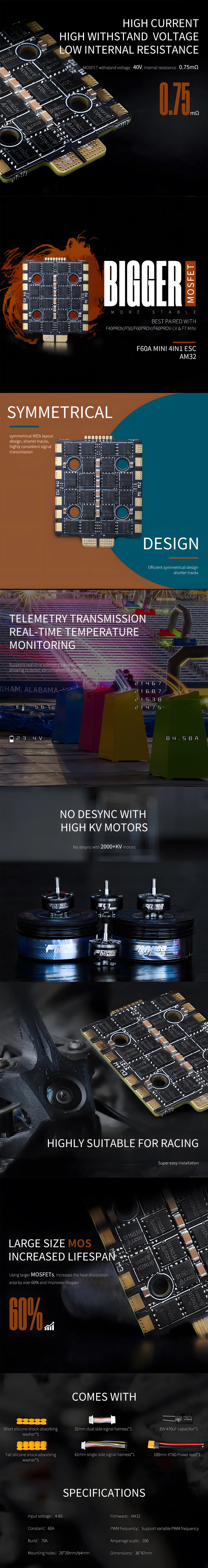 ¾Ë¾¾¹ðÅ© T-motor F60A ¹Ì´Ï 4in1 2020 º¯¼Ó±â (8S, AM32) 1