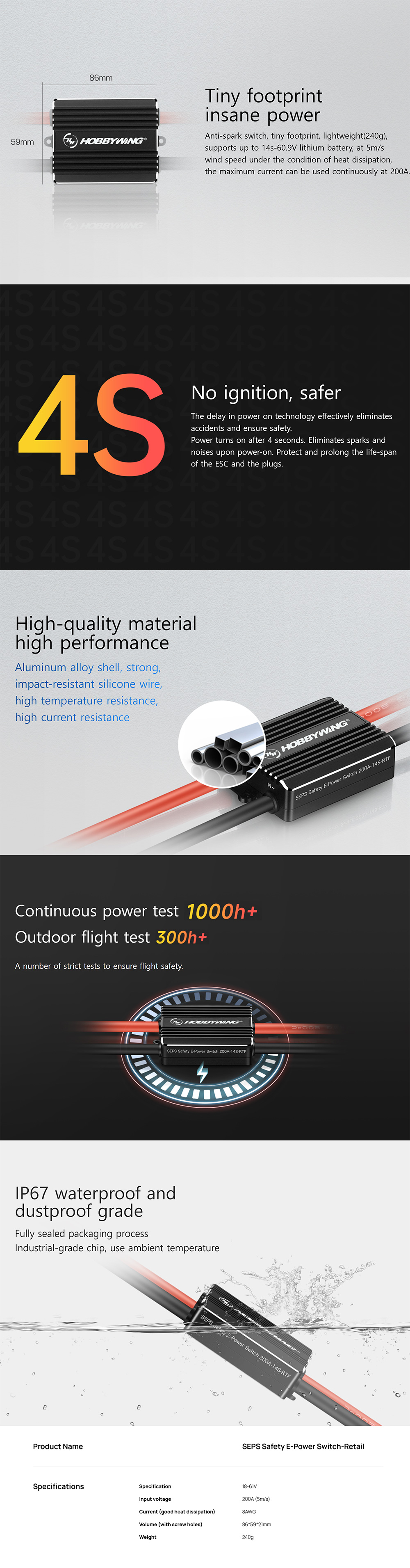 [�˾���ũ] HBW-ASM-200A [Hobbywing] SEPS 200A Anti-Sparking Module for Drone 1