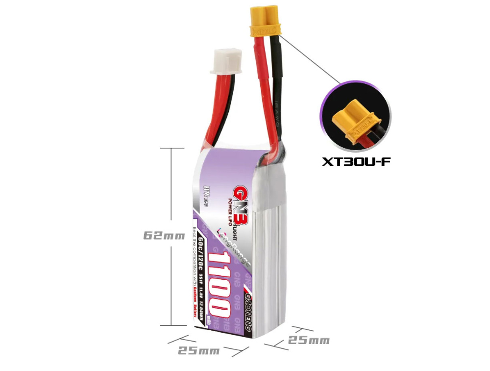 �˾���ũ  [GNB] 11.4V 1100mAh 3S HV 60C ��Ƭ������ ���͸� - XT30 2