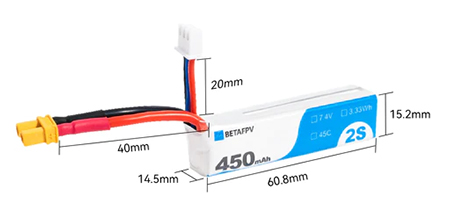 �˾���ũ  [BETAFPV] 2�� 7.4V 450mAh 45C ��Ƭ������ ���͸� (2��) - XT30 2