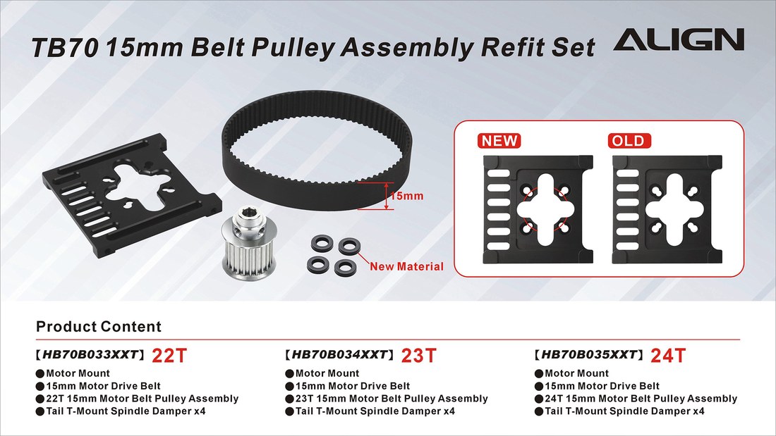 �˾���ũ HB70B033XXW [ALIGN] TB70 22T 15mm Belt Pulley Assembly Refit Set 1