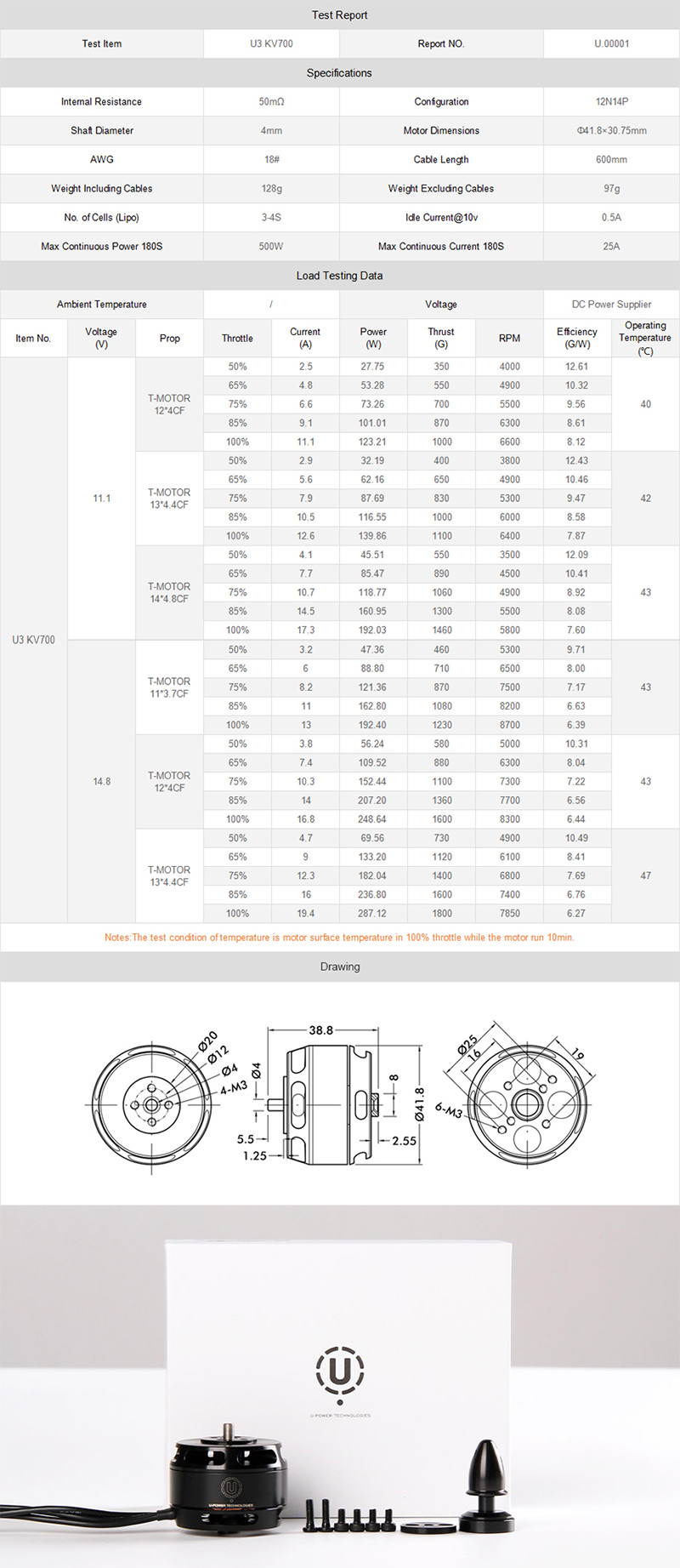 [ܼ] P00000CN [T-MOTOR] Ƽ U3 700KV 귯 