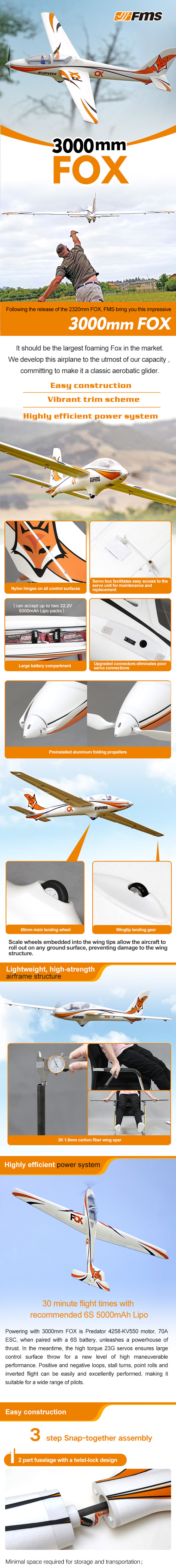 �˾���ũ  [FMS] 3000mm Fox Glider PNP (����, ���ӱ�, ����, �÷� ����) 2