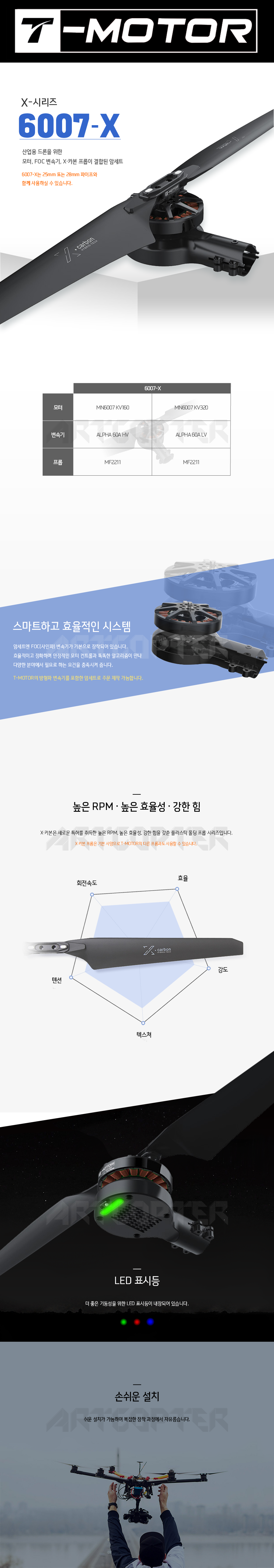 �˾���ũ  [T-MOTOR] 6007-X KV160 �ϼ�Ʈ (��, �� 1��Ʈ) - ����, ���ӱ�, �����緯, ������ ���� (�����Ǹ�) 1