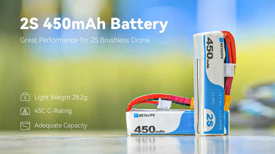�˾���ũ  [BETAFPV] 2�� 7.4V 450mAh 45C ��Ƭ������ ���͸� (2��) - XT30 1