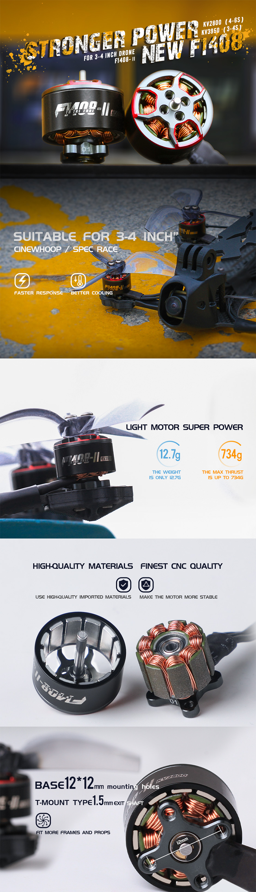 ¾Ë¾¾¹ðÅ© T-motor F1408 V2 3950KV ºê·¯½¬¸®½º ¸ðÅÍ 1