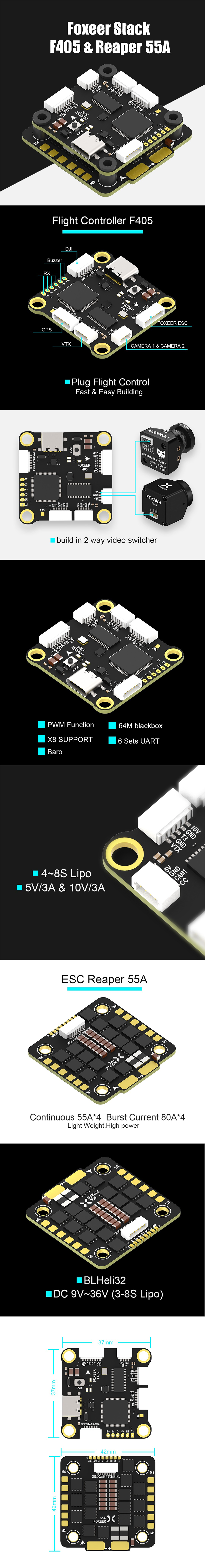 ¾Ë¾¾¹ðÅ© Æø½Ã¾î F405 V2 FC Reaper 55A ESC 8S Stack 1