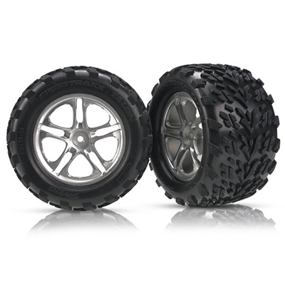 [˾ũ] AX5174A [TRAXXAS] AX5174A Tires & wheels assembled glued (Split-Spoke satin-finish wheels Talon tires foam inserts) (2) (fits Maxx w/sealed pivot ball suspension & Revo)