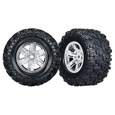 [˾ũ] AX7772R [TRAXXAS] AX7772R Tires & wheels, assembled, glued (X-Maxx satin chrome wheels, Maxx AT tires, foam inserts) (left & right) (2)