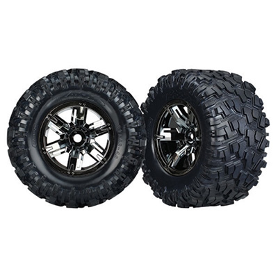 [˾ũ] AX7772A [TRAXXAS] AX7772A Tires & wheels, assembled, glued (X-Maxx black chrome wheels, Maxx AT tires, foam inserts) (left & right) (2)