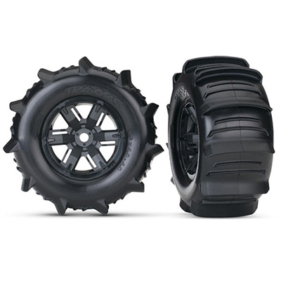 [�˾���ũ] AX7773 [TRAXXAS] AX7773  Tires & wheels, assembled, glued (X-Maxx black wheels, paddle tires, foam inserts) (left & right) (2)