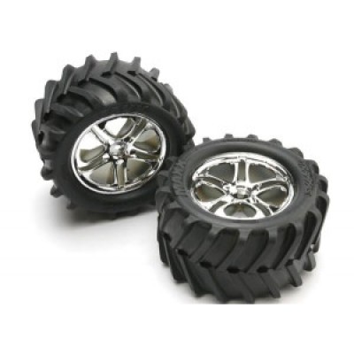 [˾ũ] AX5173 [Traxxas] AX5173 Tires & wheels assembled glued -14 mm (SS (Split-Spoke) chrome wheels Maxx tires foam inserts) (2) (fits Maxx/Revo series)