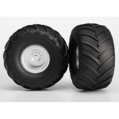 [�˾���ũ] AX3663 [Traxxas] AX3663 Tires & wheels assembled glued (Monster Jam replica satin chrome wheels Monster Jam replica tires foam inserts) (2) (electric rear) (2)