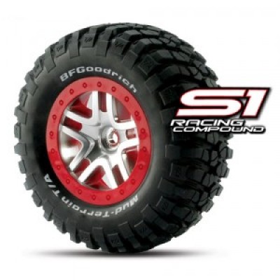 [˾ũ] AX6873R [Traxxas] AX6873R Tires & wheels assembled glued (S1 ultra-soft off-road racing compound) (SCT Split-Spoke chrome red beadlock style wheels BFGoodrich Mud-Terrain T/A KM2 tires foam inserts) (2)