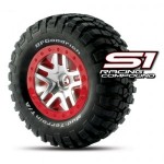 [Traxxas] AX6873R Tires & wheels assembled glued (S1 ultra-soft off-road racing compound) (SCT Split-Spoke chrome red beadlock style wheels BFGoodrich Mud-Terrain T/A KM2 tires foam inserts) (2)