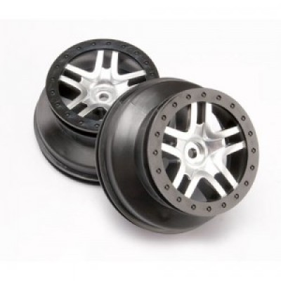 [�˾���ũ] AX6872 [Traxxas] AX6872 Wheels SCT Split-Spoke satin chrome black beadlock style dual profile (2.2'''' outer 3.0'''' inner) (4WD front/rear 2WD rear only) (2)
