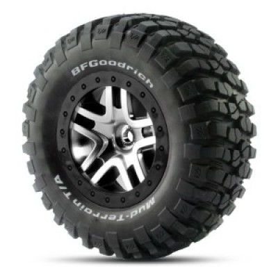 [�˾���ũ] AX6873 [Traxxas] AX6873 Tires & wheels assembled glued (SCT Split-Spoke satin chrome black beadlock style wheels BFGoodrich�� Mud-Terrain�� T/A�� KM2 tires foam inserts) (2)