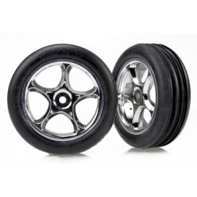 [˾ũ] AX2471R [Traxxas] AX2471R Tires & wheels assembled (Tracer 2.2'''' chrome wheels Alias ribbed 2.2'''' tires) (2) (Bandit front soft compound w/ foam inserts)