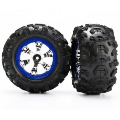 [�˾���ũ] AX7274 [Traxxas] AX7274 Tires and wheels assembled glued (Geode chrome blue beadlock style wheels Canyon AT tires foam inserts) (1 left 1 right)