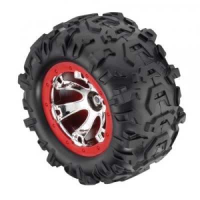 [�˾���ũ] AX7272 [Traxxas] AX7272 Tires and wheels assembled glued (Geode chrome red beadlock style wheels Canyon AT tires foam inserts) (1 left 1 right)