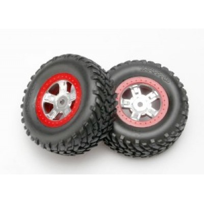 [�˾���ũ] AX7073A [Traxxas] AX7073A Tires and wheels assembled glued (SCT satin chrome wheels red beadlock style SCT off-road racing tires foam inserts)
