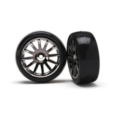 [�˾���ũ] AX7573A [Traxxas] AX7573A Tires & wheels assembled glued (12-spoke black chrome wheels slick tires) (2)