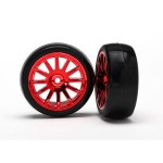 [Traxxas] AX7573X Tires & wheels assembled glued (12-spoke red chrome wheels slick tires) (2)