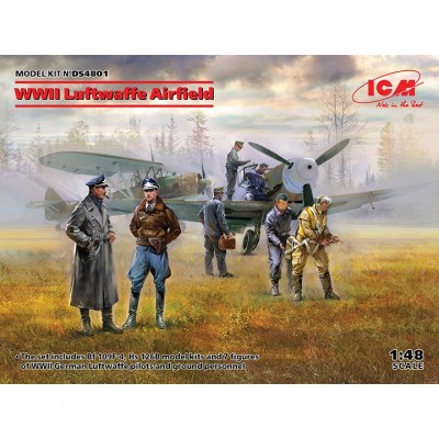 [˾ũ] BICMDS4801 [ICM] BICMDS4801 1/48 WWII Luftwaffe Airfield Messerschmitt BF109F-4, Hs 126 B-1, German Luftwaffe Pilots and Ground Personnel 7 figures