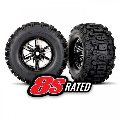[�˾���ũ] AX7774A [Traxxas] AX7774A Tires/wheels, assembled, glued (X-Maxx black chrome wheels, Sledgehammer tires, foam inserts) (left /right) (2)