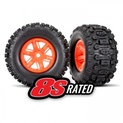 [�˾���ũ] AX7774T  [Traxxas] AX7774T Tires /wheels, assembled, glued (X-Maxx orange wheels, Sledgehammer tires, foam inserts) (left /right) (2)